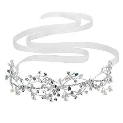 Designer delicate crystal and pearl hair ribbon